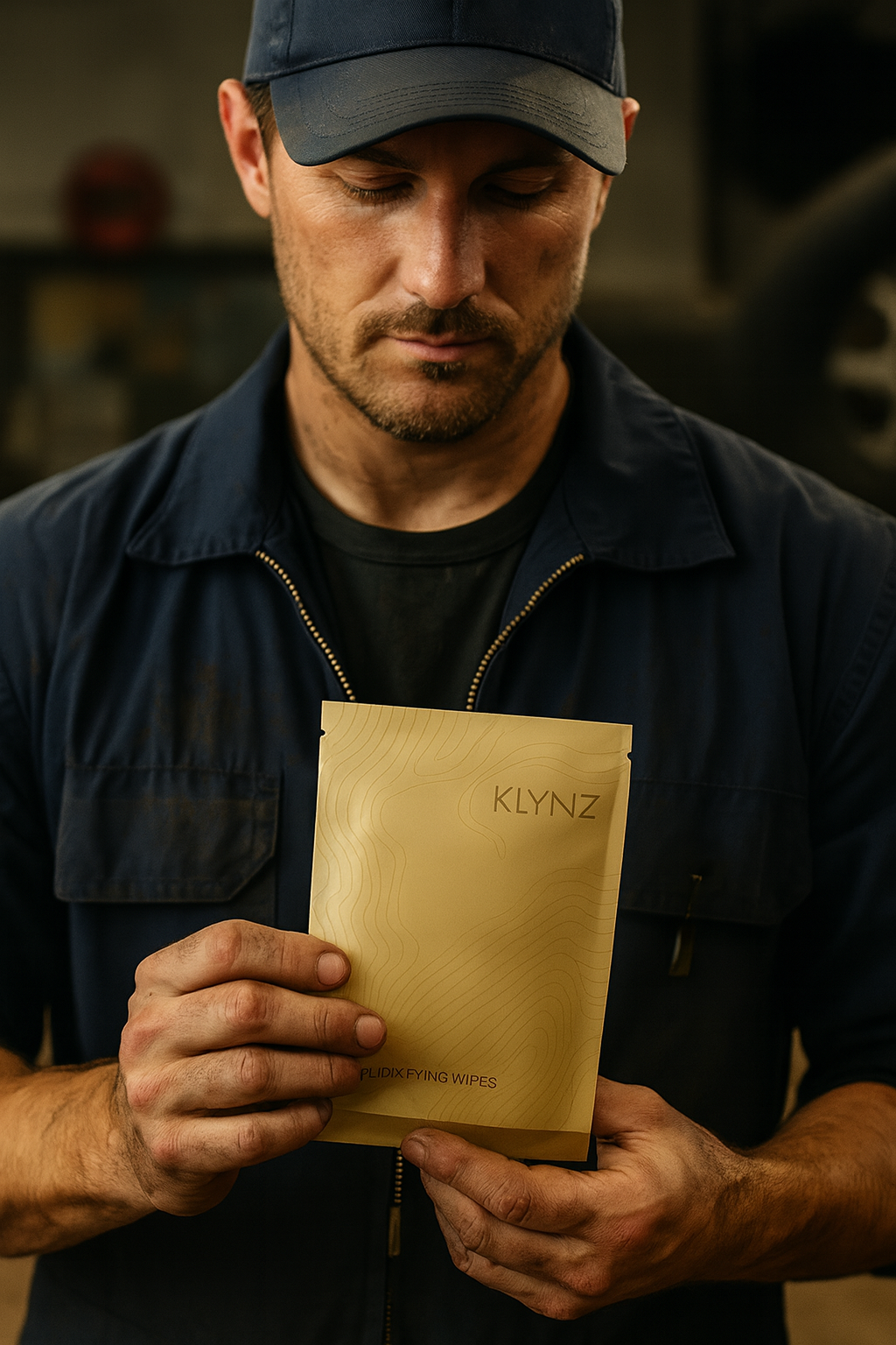 Worker holding KLYNZ Detoxifying Wipes