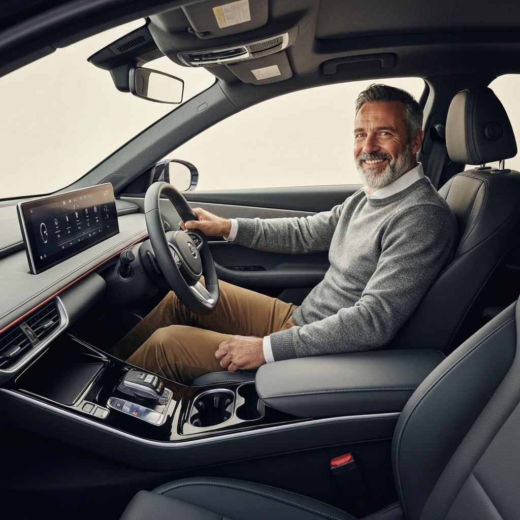 Person inside a modern car interior during their daily commute
